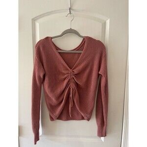 Hollister Women's Small Mauve Ruched Tie Front Cropped Sweater